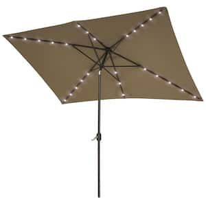 Solar LED 10 ft. x 6.5 ft. Aluminum Patio Rectangle Market Umbrella in Taupe with Push-Button Tilt