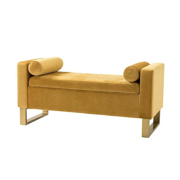 ARTFUL LIVING DESIGN Imelda 50.4 in. W x 20.1 in. D x 23.6 in. H Mustard Wide Storage Bench with Metal Legs