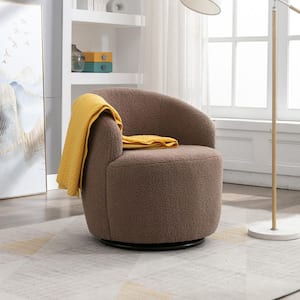 Chocolate Teddy Fabric Swivel Accent Armchair Barrel Chair with Black Powder Coating Metal Ring