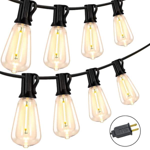 50ft 25-Light Outdoor Plug-In LED E12 with Shatterproof Waterproof 2700K Warm White for Patio Garden