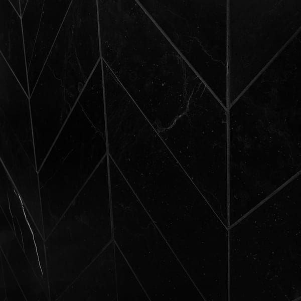 Blackout Nero Marquina 3 in. x 12 in. Chevron Honed Marble Floor and Wall Tile (3.75 sq. ft. /Case)