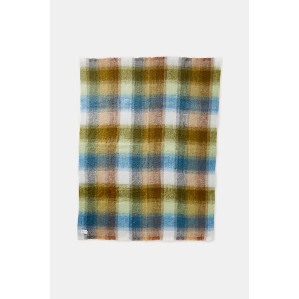 HomeRoots Charlie Blue and Green Plaid Wool Throw Blanket