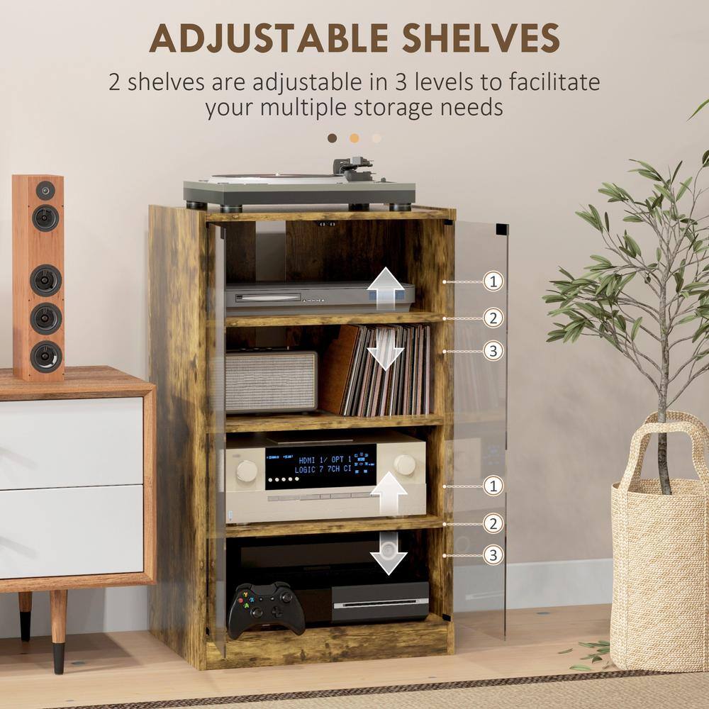 Rustic Brown 5-Tier Media Stand Cabinet with Glass Doors