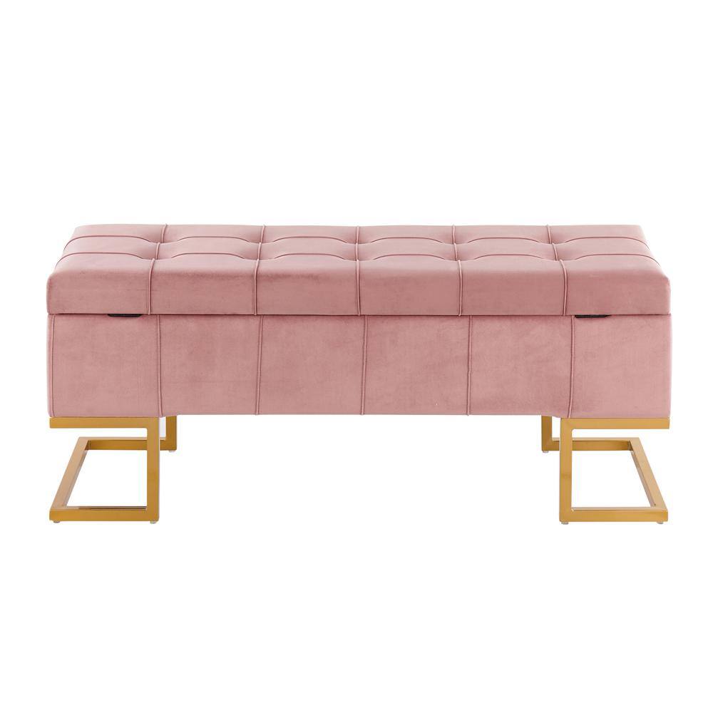 Midas Pink Velvet and Gold Steel Storage Bench