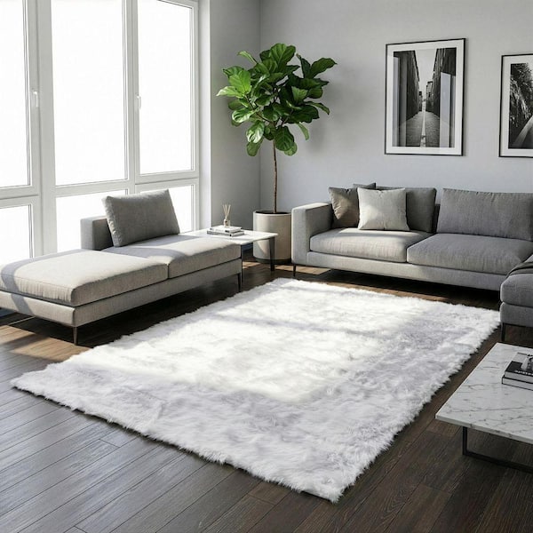 Auriel White 5 ft. x 8 ft. Faux Sheepskin Fur Rectangular Area Rug