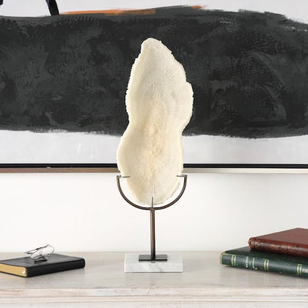 Litton Lane Cream Polysome Abstract Textured Coral Sculpture with Gray Stand and Acrylic Base