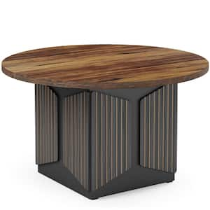 Moronia 46.85 in. Round Brown Wood Small Conference Table Meeting Room Computer Desk with Pedestal Wood Base