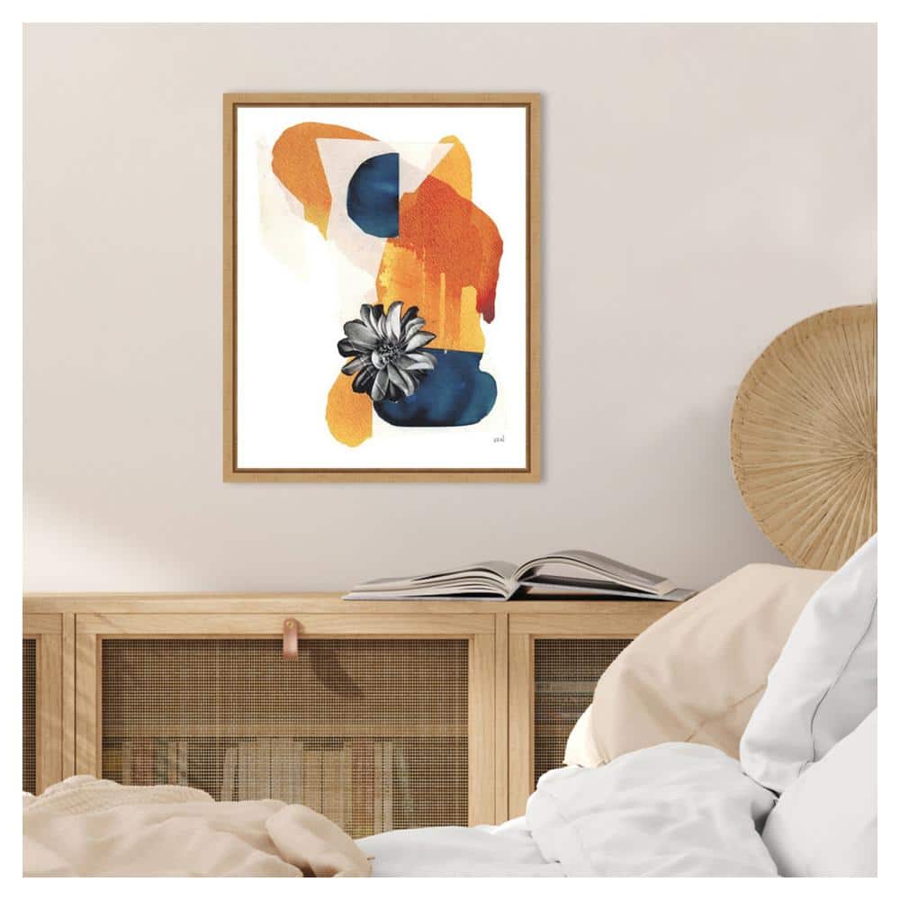 Lindsey Newman Abstract Orange and Blue Canvas Art with Maple Frame