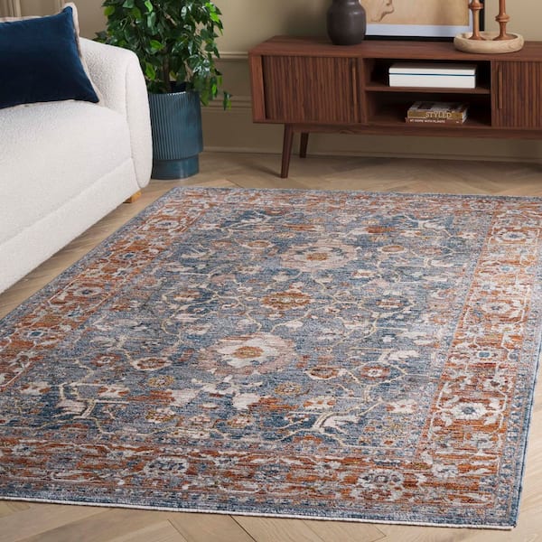 Heirloom 3 ft. x 4 ft. Gray/Blue Rust Border Distressed Area Rug