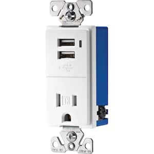 15 Amp Decorator USB Charging Electrical Outlet - White