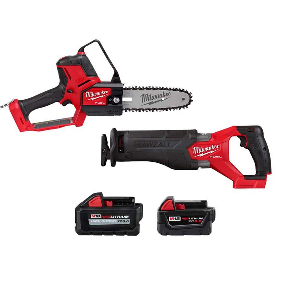 Milwaukee M18 FUEL 8 in. 18V Lithium-Ion Brushless Electric Cordless Chainsaw HATCHET w/M18 Sawzall, 6.0 Ah, 5 Ah Battery (2-Tool) -  3004-286550