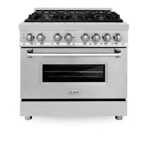 36 in. 6 Burner Dual Fuel Range with Brass Burners in Stainless Steel