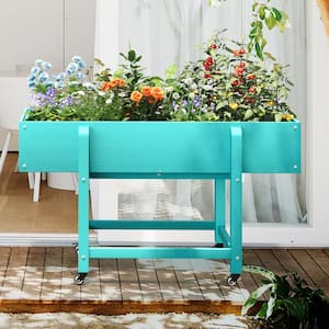 48 in. x 20 in. x 28 in.Aruba Blue Plastic Raised Garden Bed Mobile Elevated Planter Box with Lockable Wheels and Liner