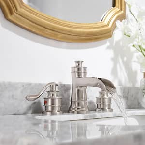 8 in. Widespread Double Handle Bathroom Faucet and Waterfall Shining in Brushed Nickel (Valve Included)