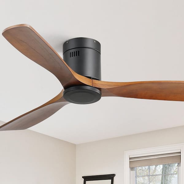 52 in. Indoor/Outdoor Black Wood Ceiling Fan without Light, Remote Control and 6-Speed DC Motor