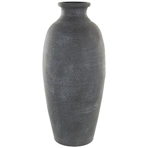 24 in. Black Textured Whitewashed Ceramic Decorative Vase