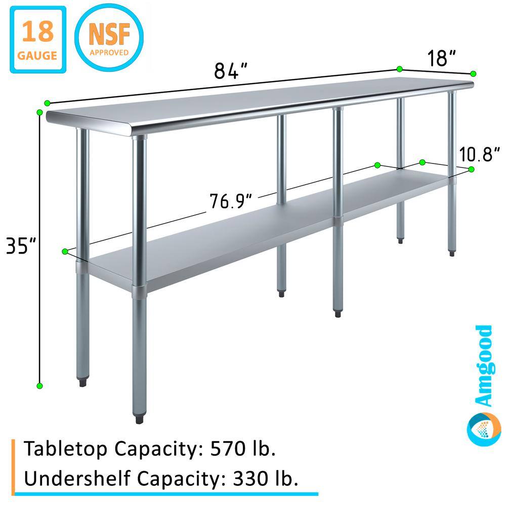 84" Stainless Steel Utility Work Table with Galvanized Undershelves