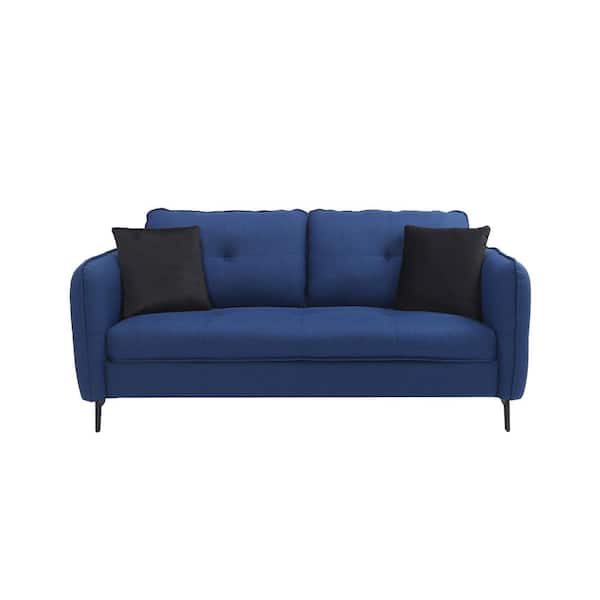 wetiny 35 in Wide Square Arm Fabric Mid-Century Modern Straight Sofa in Blue