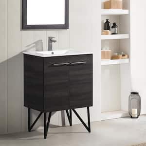 Annecy 24 in. Single, 2-Door, Bathroom Vanity in Black with White Basin