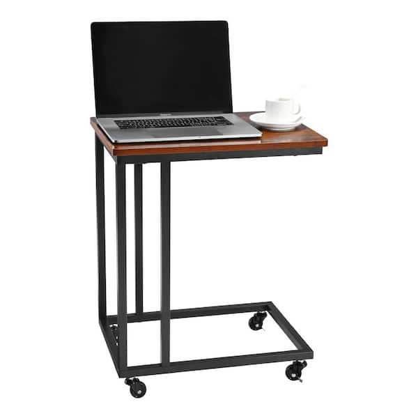C-Shaped Sofa Side Table with Metal Frame and Rolling Casters, Portable End Table for Living Room, Bedroom, or Office