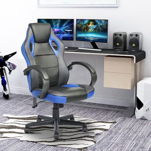 Homy Casa Tunney Blue Faux Leather Upholstered Swivel Gaming Chair Office Chair Task Chair with Adjustable Height