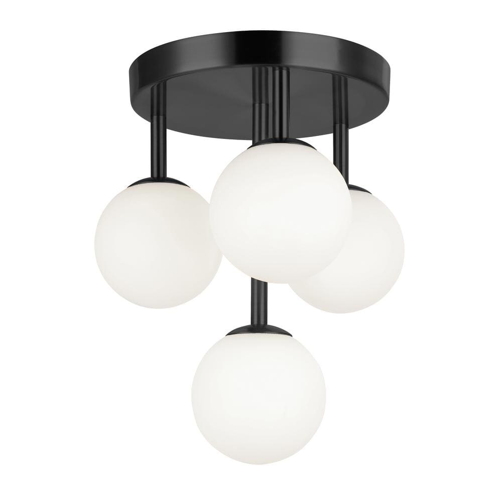 Megallan Matte Black and Opal Glass Globe LED Flush Mount