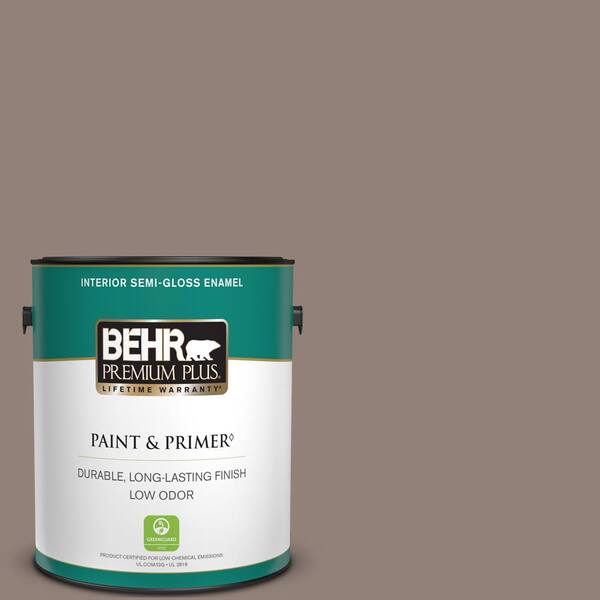 BEHR PREMIUM PLUS 1 gal. #BNC-22 Chocolate Chiffon Semi-Gloss Enamel Low Odor Interior Paint & Primer