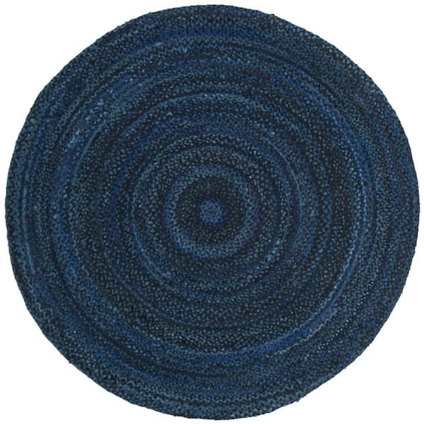 Braided Navy/Black 6 ft. x 6 ft. Round Solid Area Rug