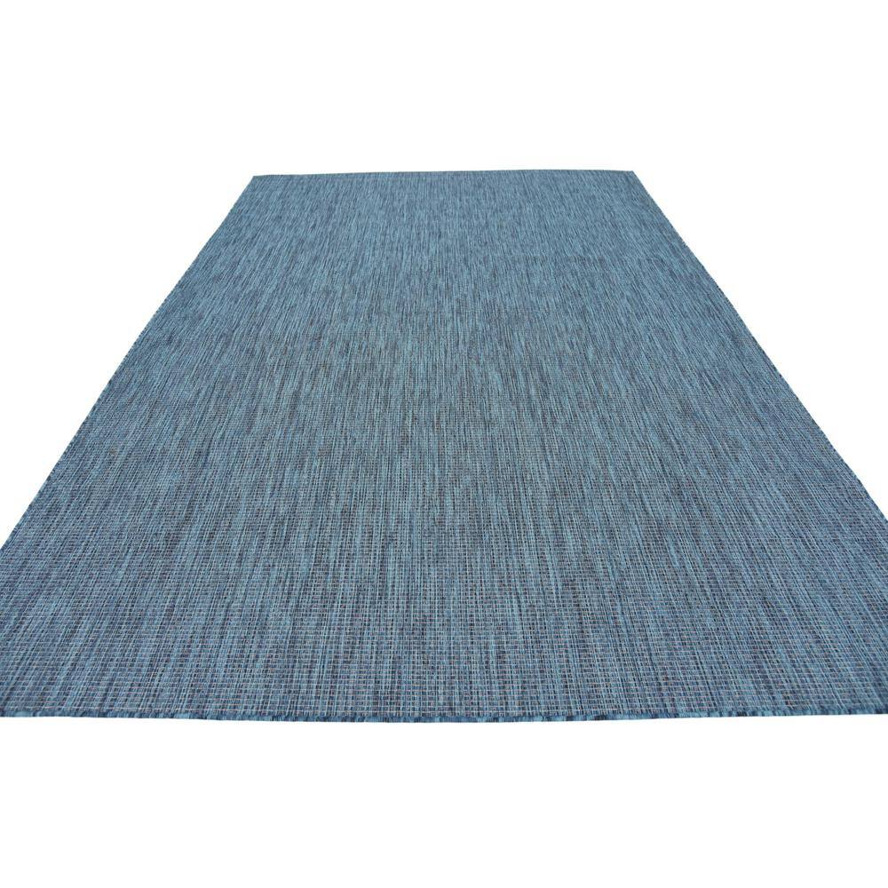 Teal and Navy Blue Outdoor Rectangular Synthetic Rug