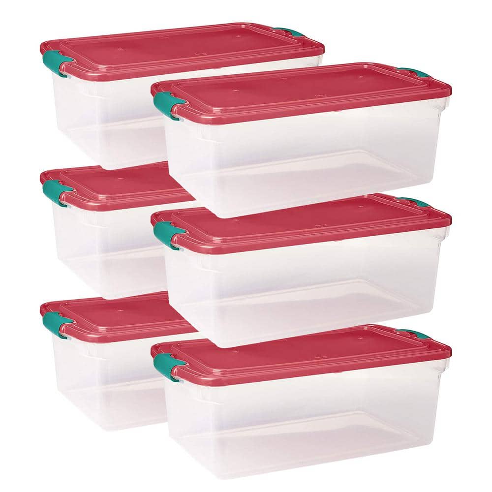 HOMZ 64-Qt. Holiday Seasonal Decor Plastic Storage Tote Bin