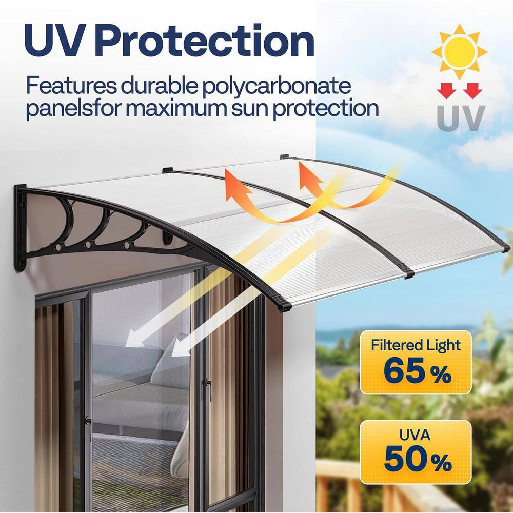 Clear and Black Aluminum Fixed Door/Window Awning