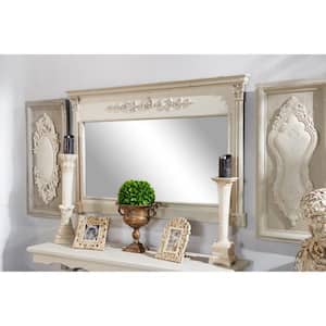 59 in. x 38 in. Large Antique White Wood Rectangular Wall Mirror w/ Crown Molding & Acanthus Carvings