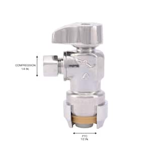 1/2 in. Push-to-Connect x 1/4 in. O.D. Compression Chrome-Plated Brass Quarter-Turn Angle Stop Valve