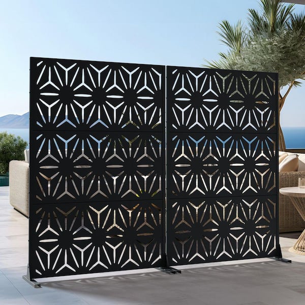 6 ft. x4 ft. Black Outdoor Metal Galvanized Privacy Screen Fence Garden Panels
