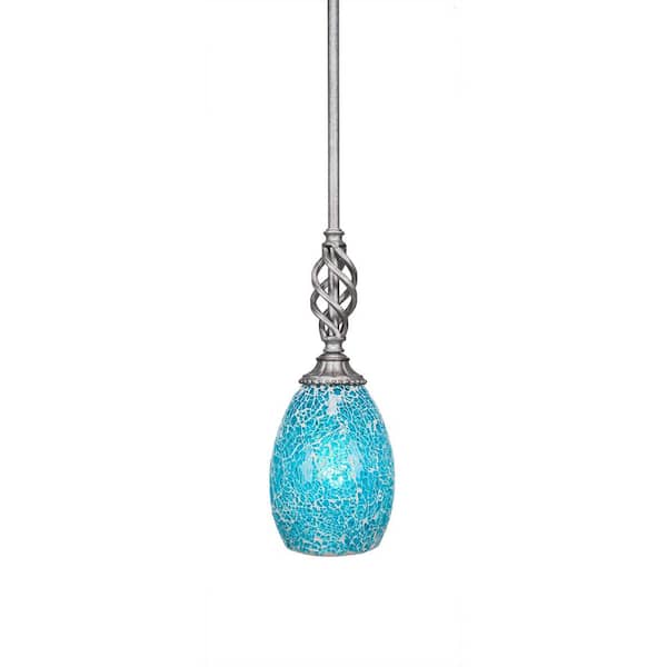 Unbranded Bridgewater 100 W 1-Light Aged Silver Standard Mini Pendant Light with Glass Shade