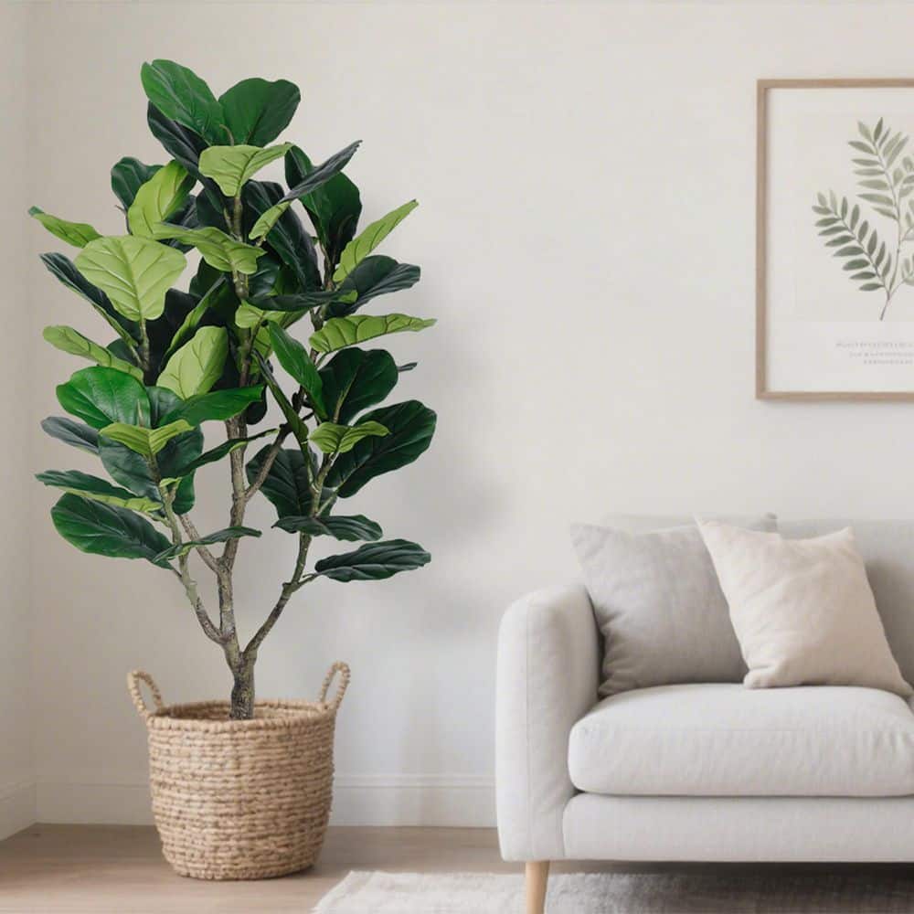 Vitalismo 4.5 ft. Artificial Fiddle Leaf Fig Tree Ficus Faux Plant Artificial Trees Indoor Outdoor Garden Living Room Home Decor NOHK0066GLGRN