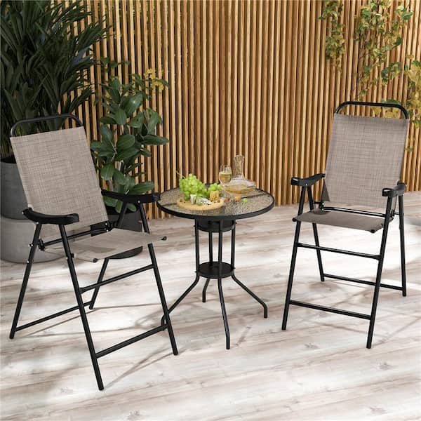 Metal Folding Outdoor Bar Stool (2-Pack) in Coffee