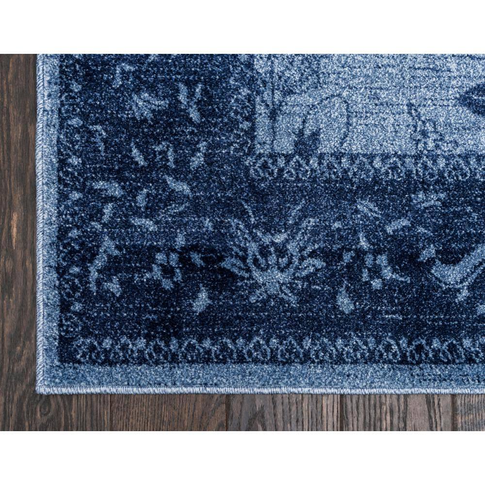 Serene Deep Blue Floral Indoor Rectangular Rug