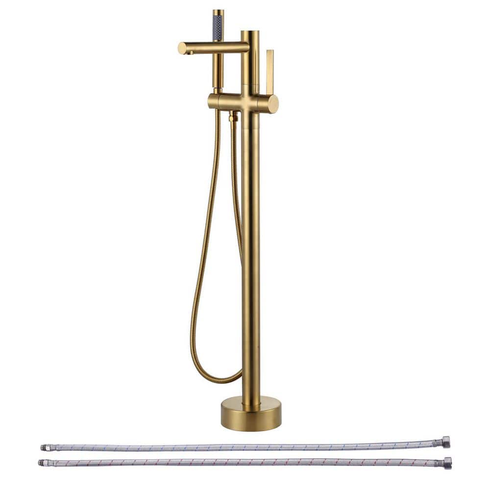 Single Handle Brass Freestanding Claw Foot Tub Faucet with Hand Shower in Brushed Gold price history on PriceWatchPro