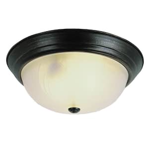Del Mar 13 in. 2-Light Oil Rubbed Bronze Flush Mount Ceiling Light Fixture with Frosted Leaf Pattern Glass Shade