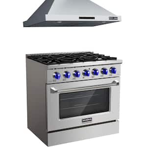 36 in. 870 CFM Wall-Mount Range Hood and 36 in. 5.2 cu. ft. Gas Range with Convection Oven and 2 Sets of Knobs