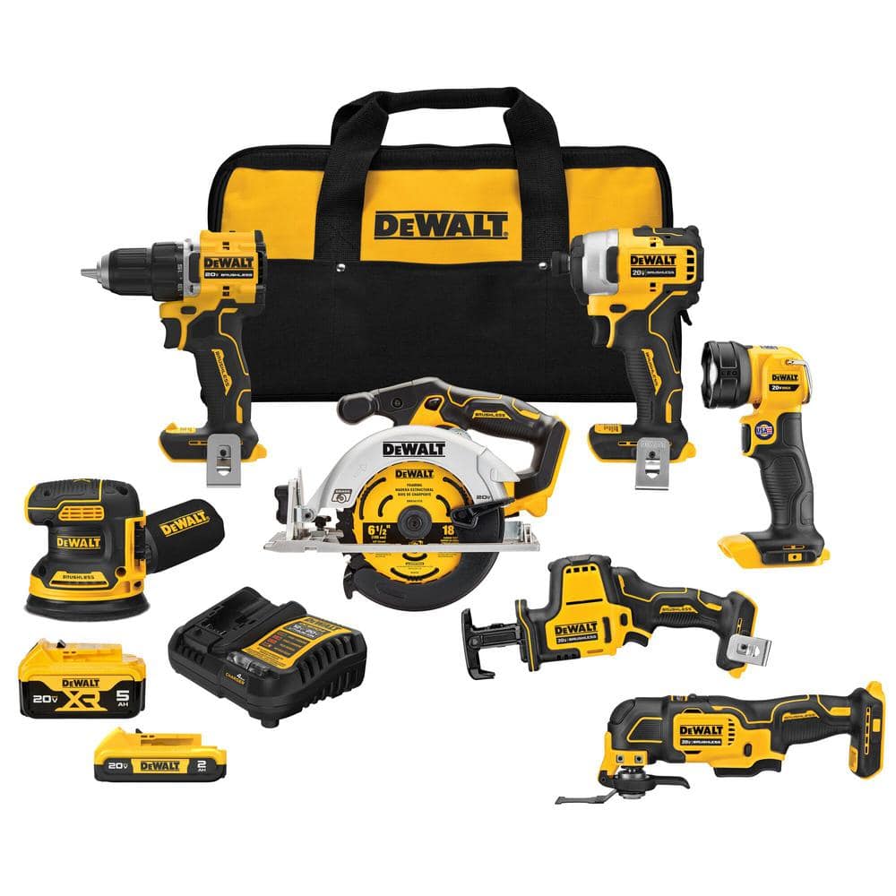 DEWALT 20-Volt MAX Lithium-Ion Cordless 7-Tool Combo Kit with 2.0 Ah Battery, 5.0 Ah Battery and Charger -  DCK700D1P1