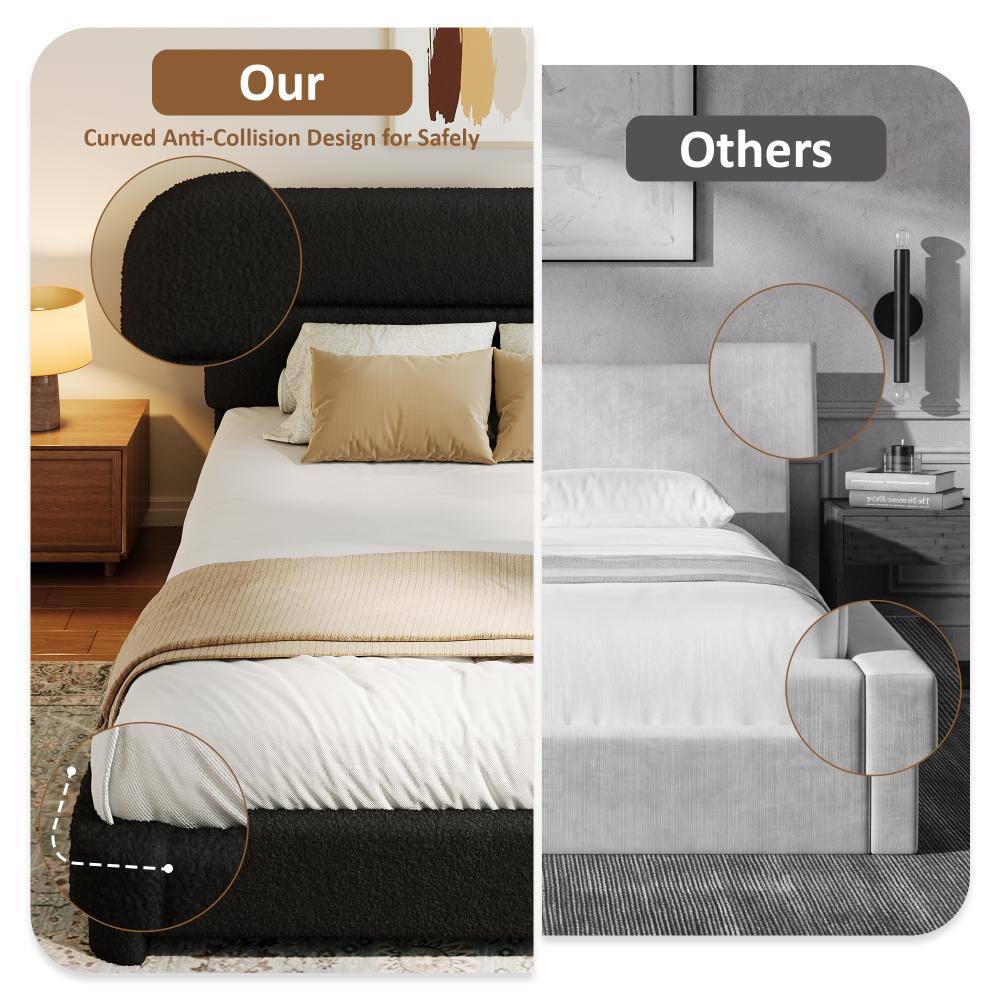 Bedroom setting with a curved anti-collision headboard.
