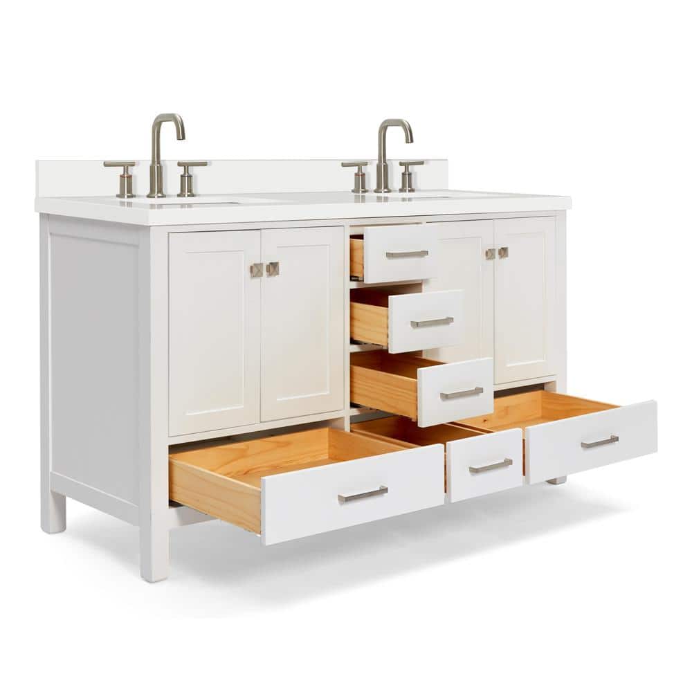 Cambridge 61" White Quartz Double Basin Freestanding Vanity