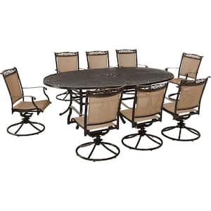 Fontana Bronze 9-Piece Aluminum Outdoor Dining Set, 8 Swivel Rocker Chairs and 95 in. x 60 in. Oval Table, All-Weather