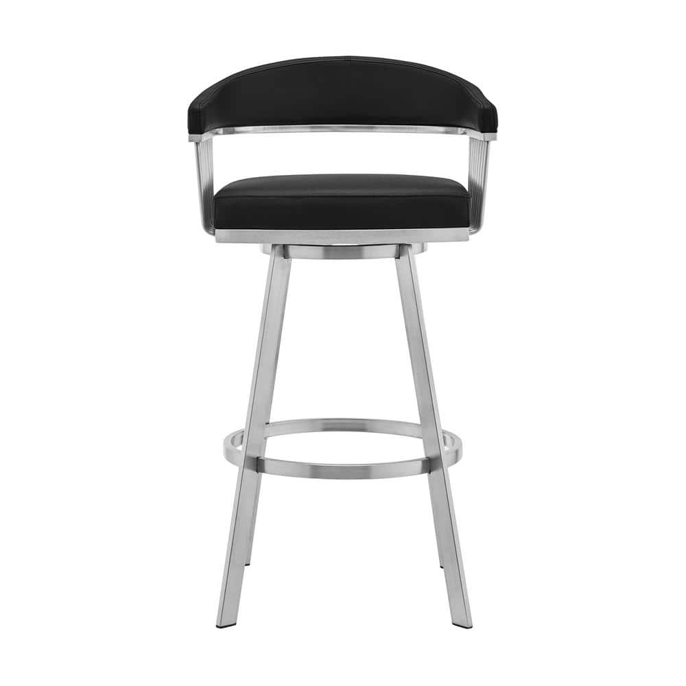 Bronson Black Faux Leather Swivel Bar Stool with Metal Frame