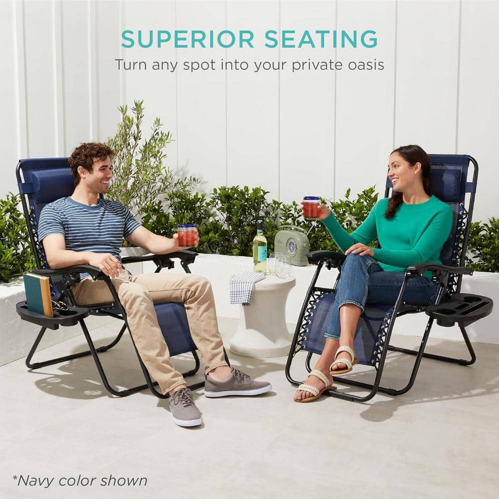 Sage Green Steel Zero Gravity Outdoor Lounge Chairs with Cup Holders