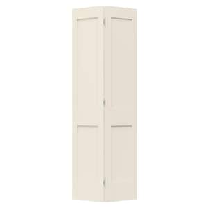 30 in. x 80 in. Solid Wood Core Off-White Primed Wood 1-Panel Shaker Bi-fold Door