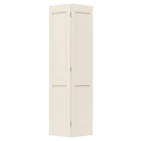JELD-WEN 30 in. x 80 in. Solid Wood Core Off-White Primed Wood 1-Panel Shaker Bi-fold Door