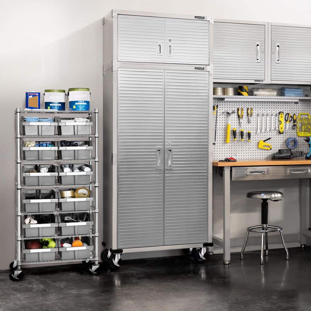 Gray 7-Tier Steel Wire Shelving Unit with 12 Bins